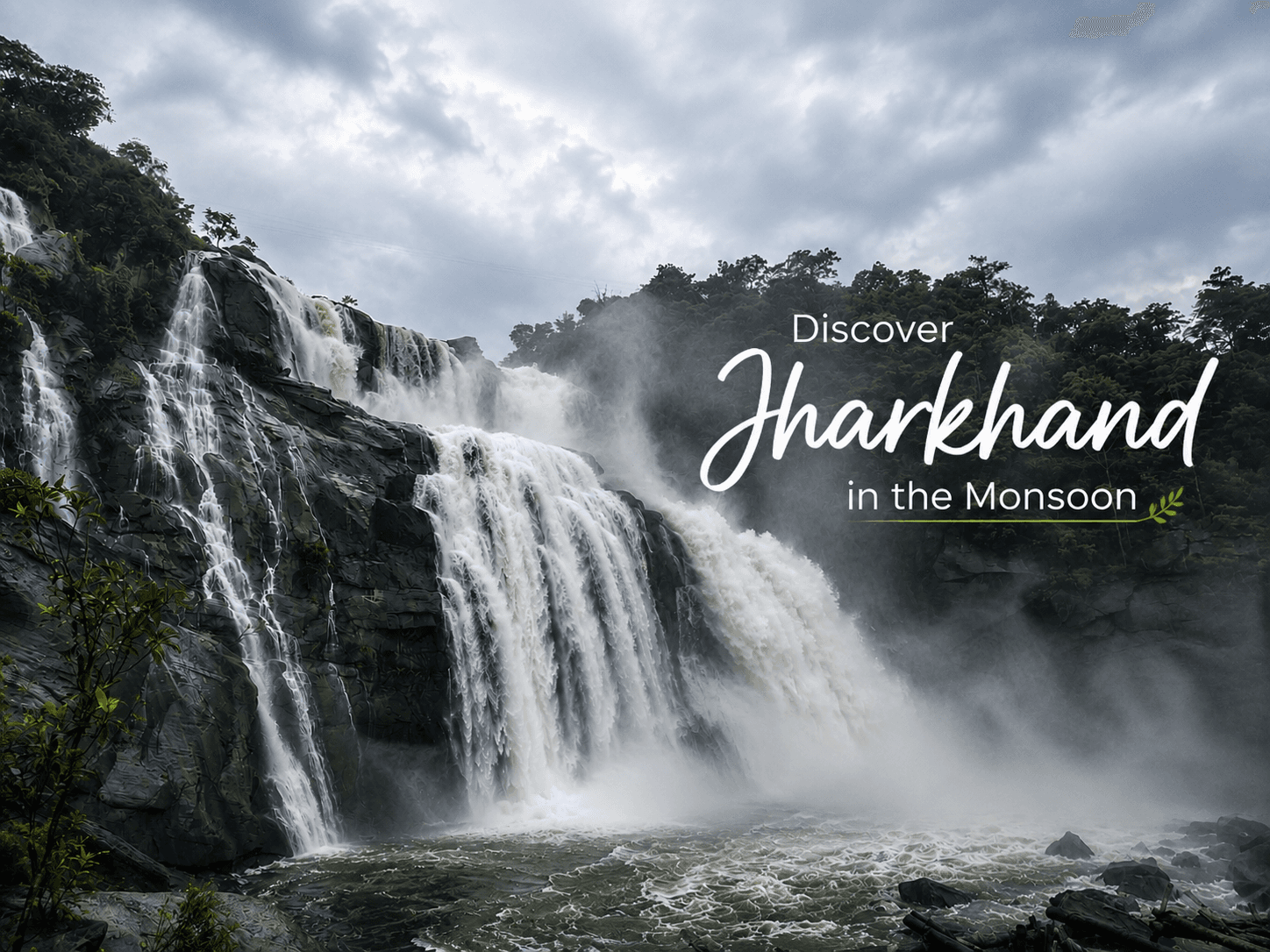 Jharkhand waterfall surrounded by green forest during monsoon